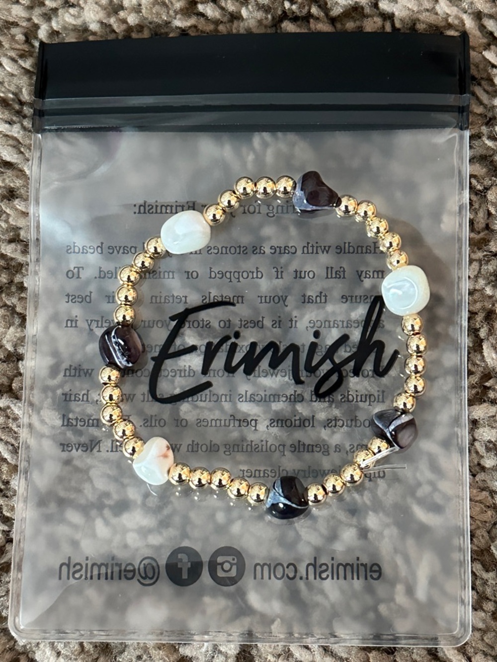*NWT* Erimish 14k Gold Plated Beaded Bracelet with White and Black Shell Beads